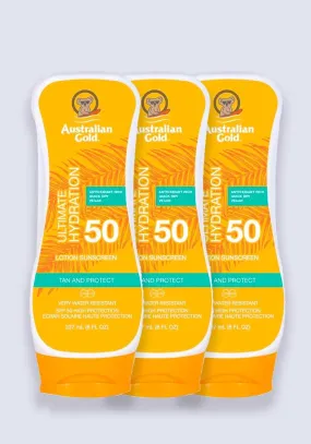 Australian Gold Sunscreen Sun Tan Lotion SPF 50 237ml - 3 Pack Saver