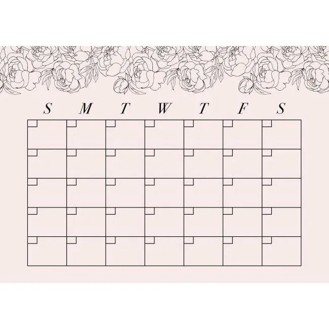Blush Peony Monthly Calendar Dry Erase Wall Decal