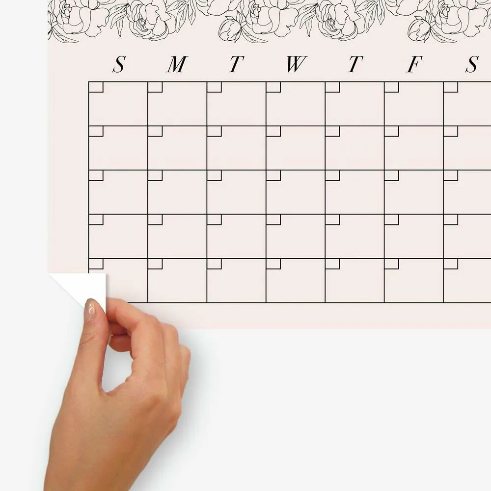 Blush Peony Monthly Calendar Dry Erase Wall Decal