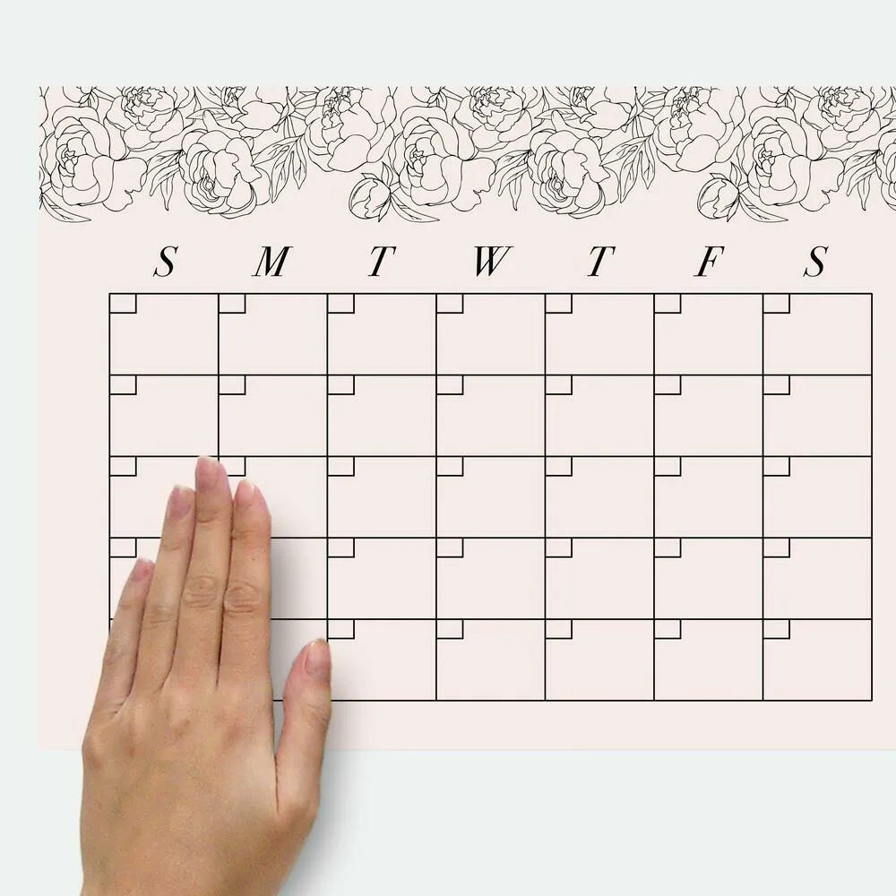 Blush Peony Monthly Calendar Dry Erase Wall Decal