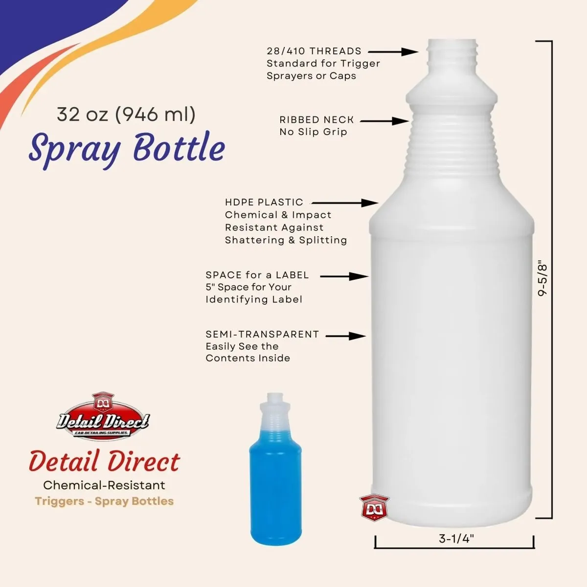 DETAIL DIRECT Carafe Bottle Natural HDPE 32oz