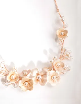 Rose Gold Wire Flower & Pearl Necklace