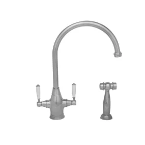 Whitehaus WHQNP-34650-PN Queenhaus Dual Handle Faucet with Long Gooseneck Spout and Side Spray